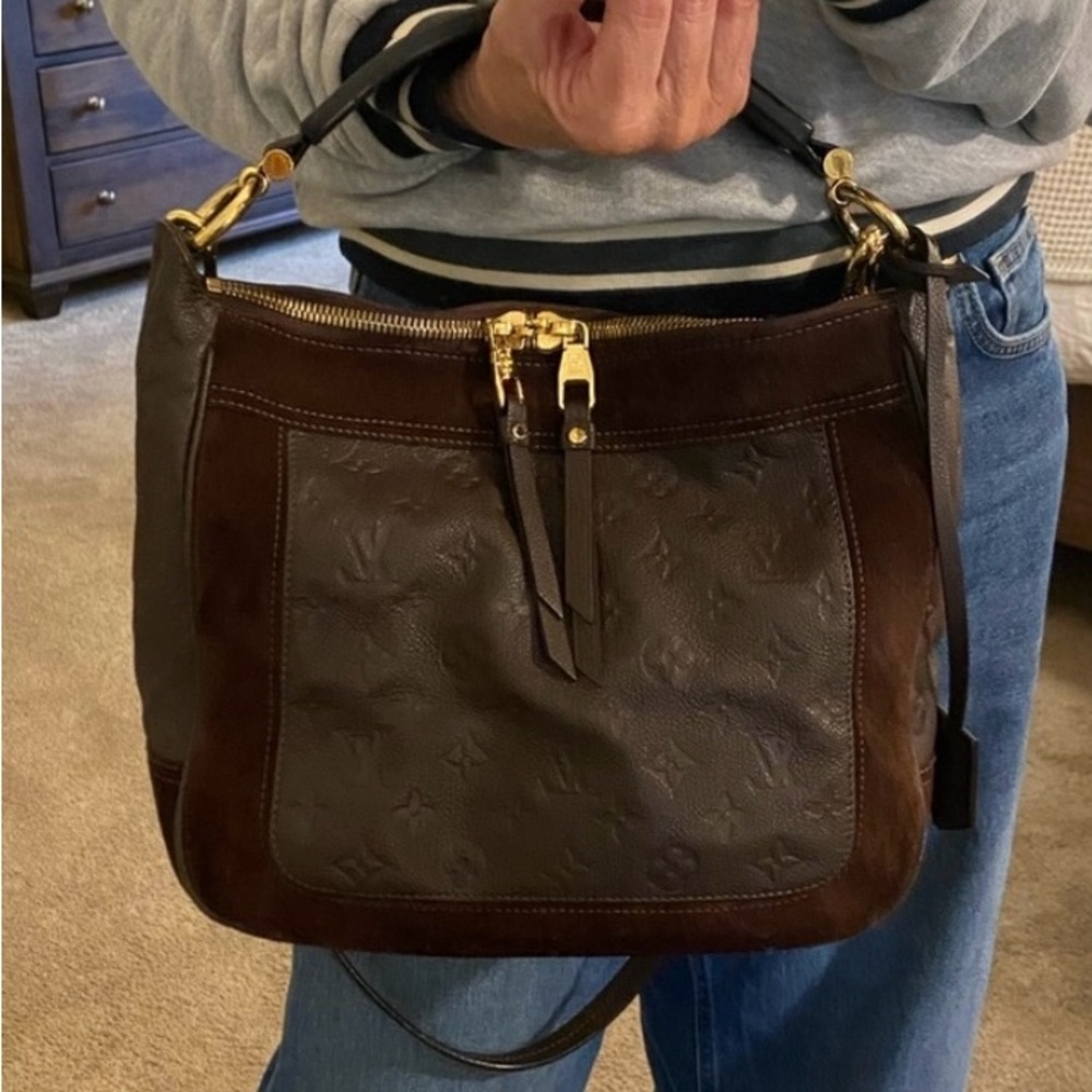 Louis Vuitton Vintage Chocolate Suede Leather Monogram Tote Gold Tone Hardware - Picture 4 of 15